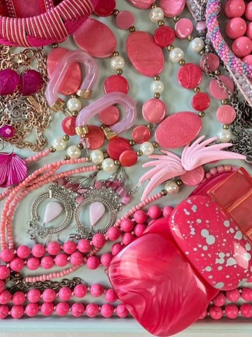 Jewelry Lot PINK Vintage to Now Wearable Costume Craft Gold & Silver Tone 24 Pc.